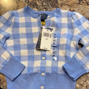 Polo by Ralph Lauren Blue and White Checkered Kids Cardigan